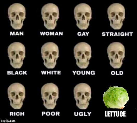 ? | LETTUCE | image tagged in idiot skull | made w/ Imgflip meme maker