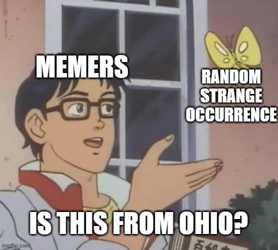 Ohio memes in a nutshell. | MEMERS; RANDOM STRANGE OCCURRENCE; IS THIS FROM OHIO? | image tagged in memes,is this a pigeon,ohio | made w/ Imgflip meme maker