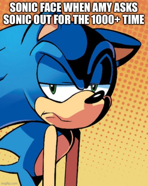 Sonic is soo done with it | SONIC FACE WHEN AMY ASKS SONIC OUT FOR THE 1000+ TIME | image tagged in meme,sonic the hedgehog | made w/ Imgflip meme maker