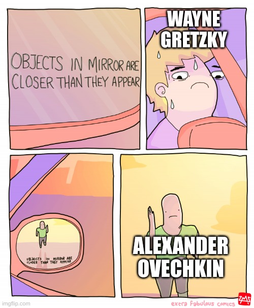 For All You Hockey Fans | WAYNE GRETZKY; ALEXANDER OVECHKIN | image tagged in objects in mirror are closer than they appear | made w/ Imgflip meme maker