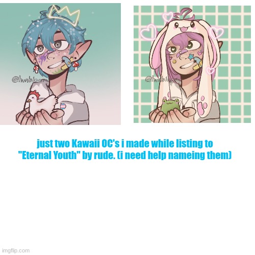 just two Kawaii OC's i made while listing to "Eternal Youth" by rude. (i need help nameing them) | made w/ Imgflip meme maker