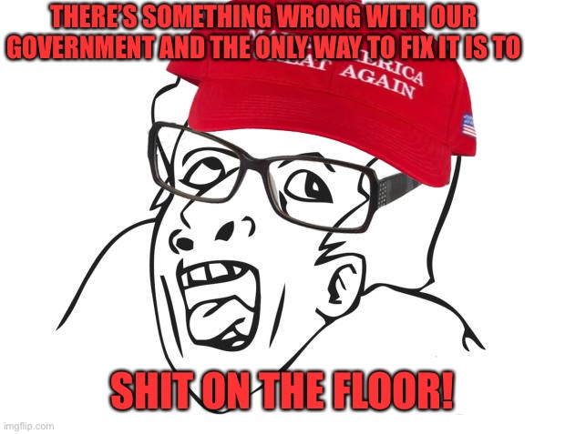 Hipster Genious | THERE’S SOMETHING WRONG WITH OUR GOVERNMENT AND THE ONLY WAY TO FIX IT IS TO SHIT ON THE FLOOR! | image tagged in hipster genious | made w/ Imgflip meme maker