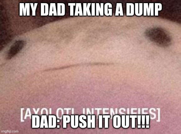 DAD IS POOPINNNN | MY DAD TAKING A DUMP; DAD: PUSH IT OUT!!! | image tagged in axolotl intensifies,funny memes,dads | made w/ Imgflip meme maker