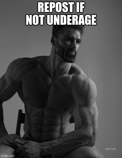 Giga Chad | REPOST IF NOT UNDERAGE | image tagged in giga chad | made w/ Imgflip meme maker