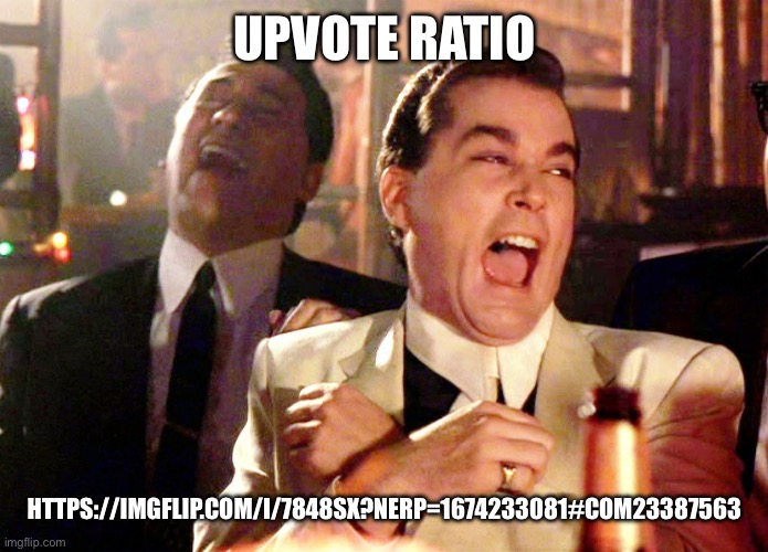 Good Fellas Hilarious | UPVOTE RATIO; HTTPS://IMGFLIP.COM/I/7848SX?NERP=1674233081#COM23387563 | image tagged in memes,good fellas hilarious | made w/ Imgflip meme maker