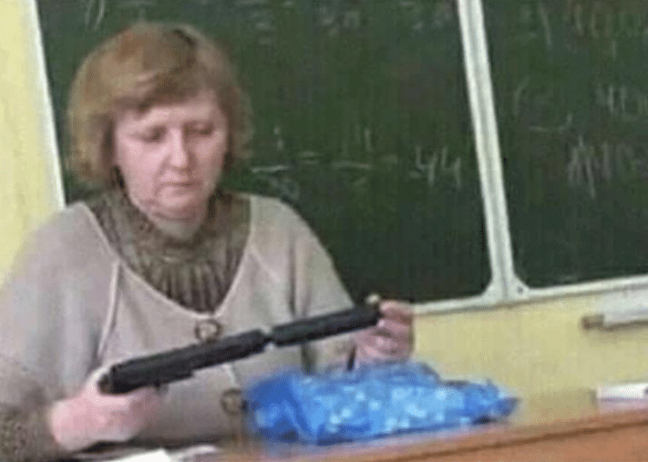 Teacher with silencer gun Blank Meme Template