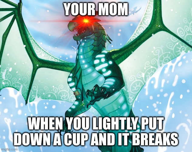 Dragon from Wings of Fire | YOUR MOM; WHEN YOU LIGHTLY PUT DOWN A CUP AND IT BREAKS | image tagged in dragon from wings of fire | made w/ Imgflip meme maker