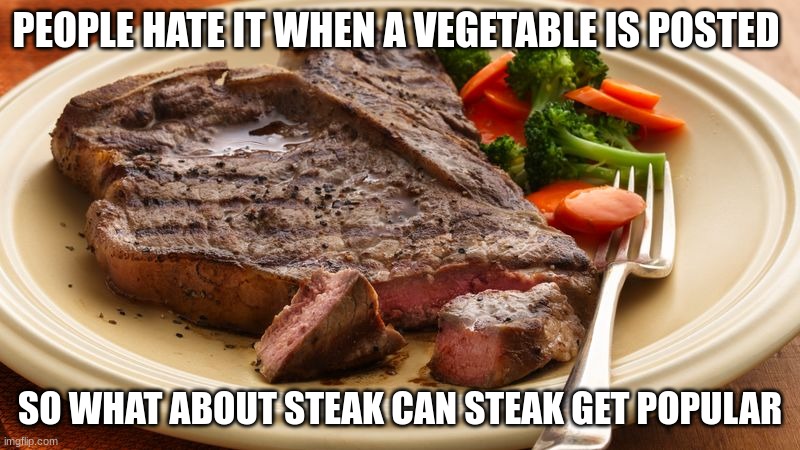 Can it |  PEOPLE HATE IT WHEN A VEGETABLE IS POSTED; SO WHAT ABOUT STEAK CAN STEAK GET POPULAR | image tagged in fun | made w/ Imgflip meme maker