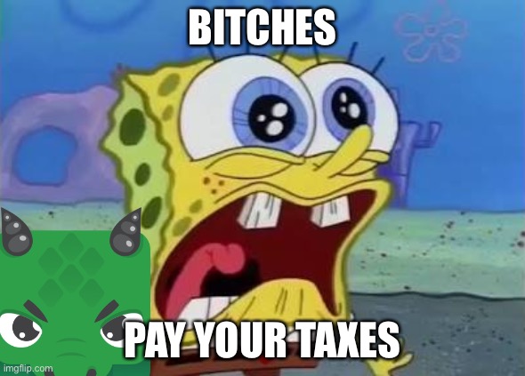 Why dragon | BITCHES; PAY YOUR TAXES | image tagged in spongebob crying/screaming | made w/ Imgflip meme maker