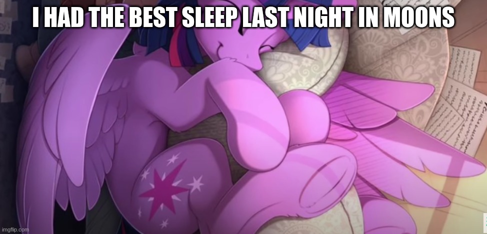 I HAD THE BEST SLEEP LAST NIGHT IN MOONS | image tagged in mlp,twilight,fun,sleep | made w/ Imgflip meme maker