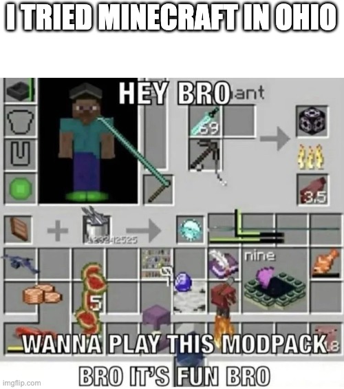 Ohio | I TRIED MINECRAFT IN OHIO | image tagged in down in ohio,minecraft memes,funny | made w/ Imgflip meme maker