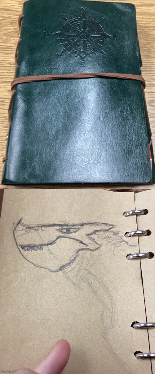 New drawing notebook (and very bad dragon sketch) that I got for my birthday. | image tagged in image tags | made w/ Imgflip meme maker