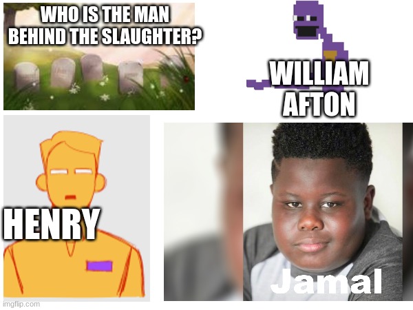 WHO IS THE MAN BEHIND THE SLAUGHTER? WILLIAM AFTON; HENRY | made w/ Imgflip meme maker