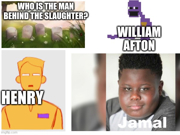 who did it? | WHO IS THE MAN BEHIND THE SLAUGHTER? WILLIAM AFTON; HENRY | image tagged in fnaf | made w/ Imgflip meme maker