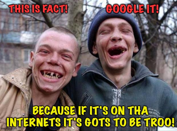 No teeth | THIS IS FACT! GOOGLE IT! BECAUSE IF IT'S ON THA INTERNETS IT'S GOTS TO BE TROO! | image tagged in no teeth | made w/ Imgflip meme maker