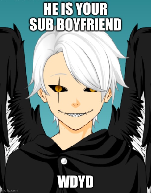This is my new Oc Ace he is a submissive demon/Angel hybrid lets see what you people can make him do Females Required | HE IS YOUR SUB BOYFRIEND; WDYD | made w/ Imgflip meme maker
