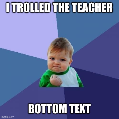 Success Kid Meme | I TROLLED THE TEACHER BOTTOM TEXT | image tagged in memes,success kid | made w/ Imgflip meme maker