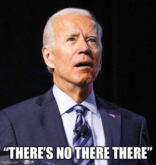 There there clueless Joe…there there | “THERE’S NO THERE THERE” | image tagged in joe biden,brain,dead,morons,lets go,brandon | made w/ Imgflip meme maker