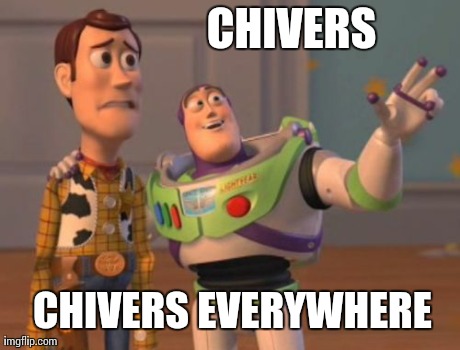 Chivers ARE everywhere | CHIVERS CHIVERS EVERYWHERE | image tagged in memes,x x everywhere,chive | made w/ Imgflip meme maker