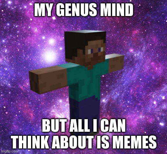 Space Steve | MY GENUS MIND; BUT ALL I CAN THINK ABOUT IS MEMES | image tagged in space steve | made w/ Imgflip meme maker