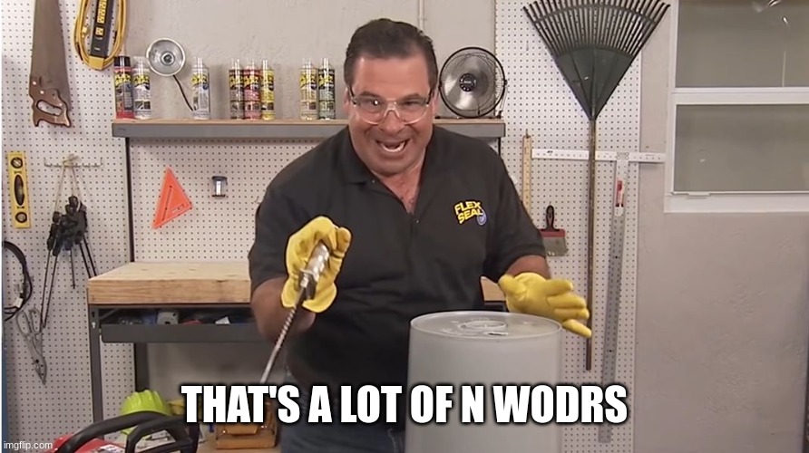 Phil Swift That's A Lotta Damage (Flex Tape/Seal) | THAT'S A LOT OF N WODRS | image tagged in phil swift that's a lotta damage flex tape/seal | made w/ Imgflip meme maker