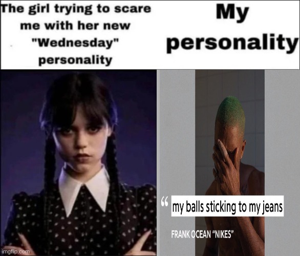 The girl trying to scare me with her new Wednesday personality | image tagged in the girl trying to scare me with her new wednesday personality | made w/ Imgflip meme maker