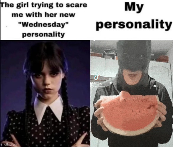 the girl trying to scare me with her new wednesday personality | image tagged in the girl trying to scare me with her new wednesday personality | made w/ Imgflip meme maker