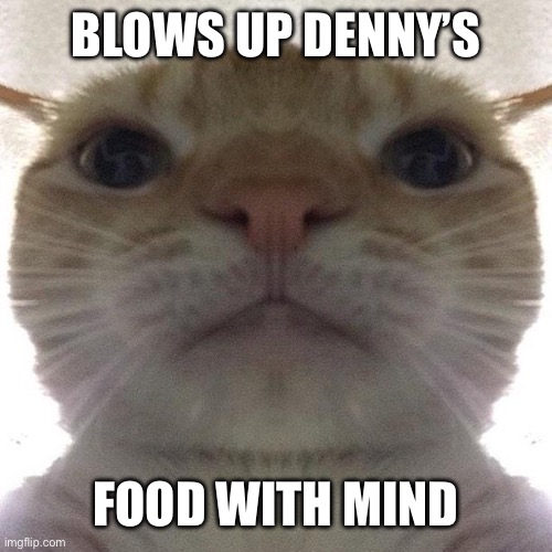 Staring Cat/Gusic | BLOWS UP DENNY’S FOOD WITH MIND | image tagged in staring cat/gusic | made w/ Imgflip meme maker