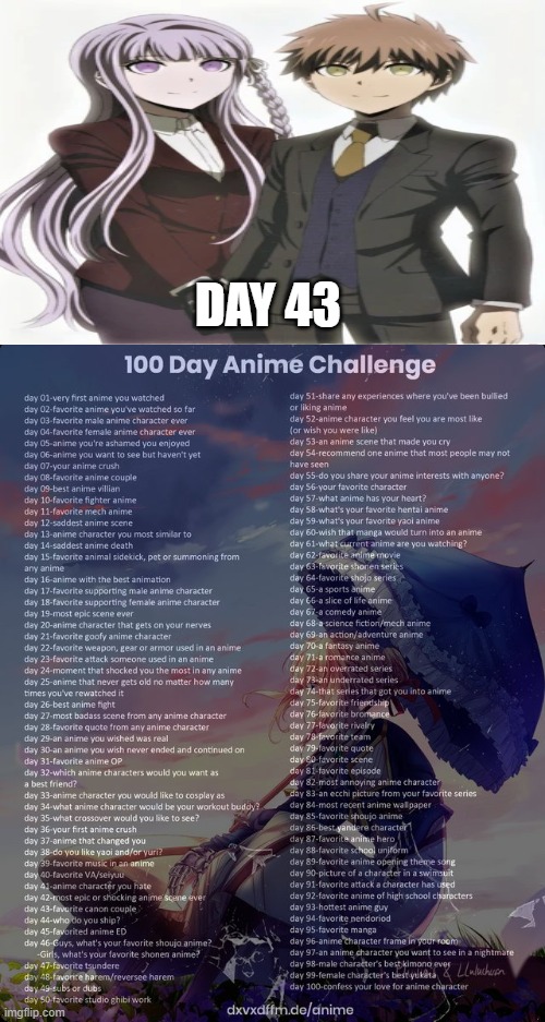 day 43 | DAY 43 | image tagged in 100 day anime challenge,anime,danganronpa | made w/ Imgflip meme maker
