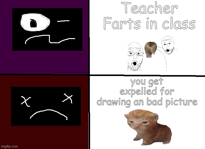 JamKo Tv | Teacher Farts in class; you get expelled for
drawing an bad picture | image tagged in jamko tv | made w/ Imgflip meme maker