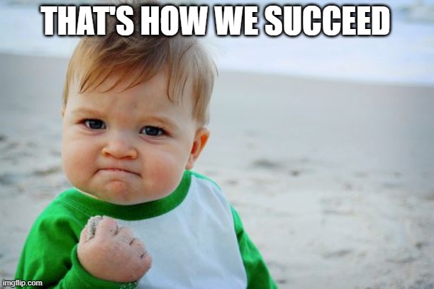 THAT'S HOW WE SUCCEED | image tagged in memes,success kid original | made w/ Imgflip meme maker
