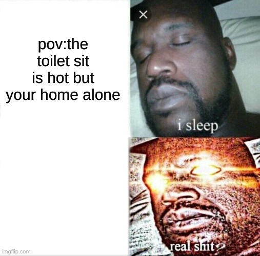 pov | pov:the toilet sit is hot but your home alone | image tagged in memes,sleeping shaq | made w/ Imgflip meme maker