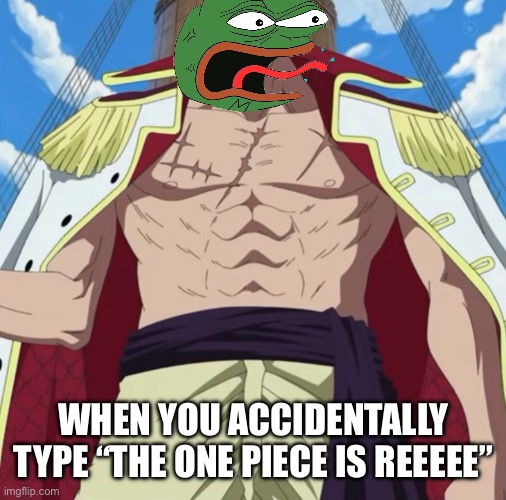 the one piece is real | WHEN YOU ACCIDENTALLY TYPE “THE ONE PIECE IS REEEEE” | image tagged in the one piece is real | made w/ Imgflip meme maker