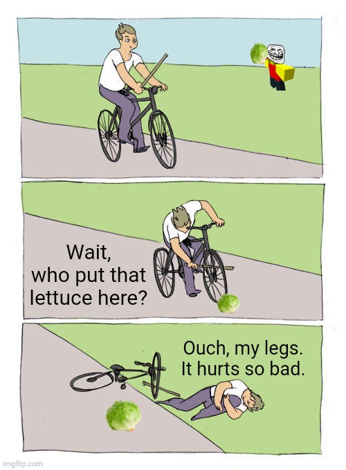 Bike Fall Meme | Wait, who put that lettuce here? Ouch, my legs. It hurts so bad. | image tagged in memes,road,hurts | made w/ Imgflip meme maker