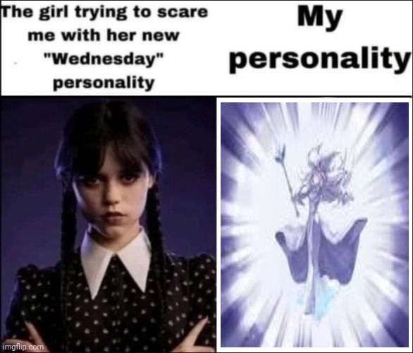 T-pose | image tagged in the girl trying to scare me with her new wednesday personality | made w/ Imgflip meme maker