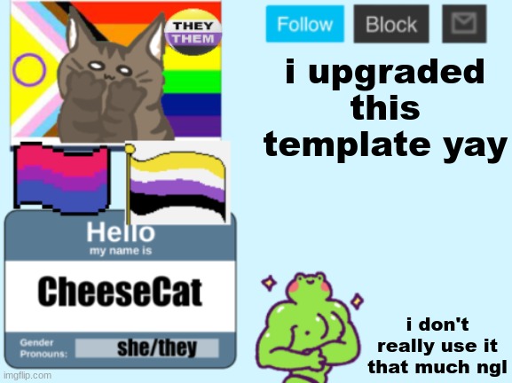yey | i upgraded this template yay; i don't really use it that much ngl | image tagged in cheesecat's announcement template 2 0,cheesecat,you can't click this | made w/ Imgflip meme maker