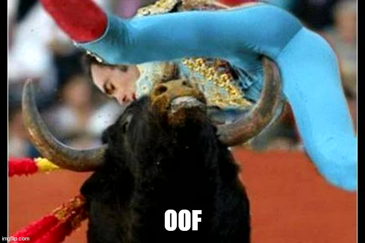 Corn-holed Bull Fighter | OOF | image tagged in corn-holed bull fighter | made w/ Imgflip meme maker