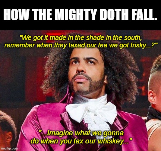 Daveed Diggs | "We got it made in the shade in the south, remember when they taxed our tea we got frisky...?" "...Imagine what we gonna do when you tax our | image tagged in daveed diggs | made w/ Imgflip meme maker