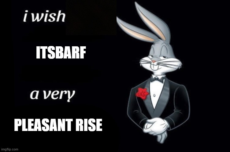 Yes, who noticed? | ITSBARF; PLEASANT RISE | image tagged in bugs bunny i wish all empty template | made w/ Imgflip meme maker
