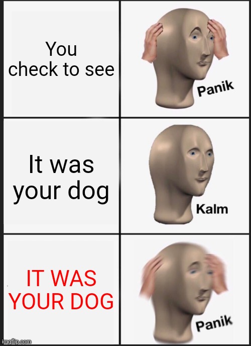 Panik Kalm Panik Meme | You check to see It was your dog IT WAS YOUR DOG | image tagged in memes,panik kalm panik | made w/ Imgflip meme maker
