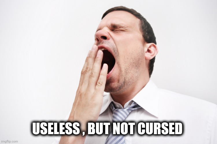 yawn | USELESS , BUT NOT CURSED | image tagged in yawn | made w/ Imgflip meme maker