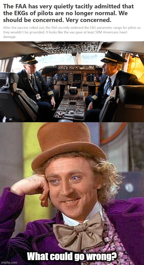 Some day, the full truth will come out | What could go wrong? | image tagged in memes,creepy condescending wonka,ekg,pilots,vaccine,covid-19 | made w/ Imgflip meme maker