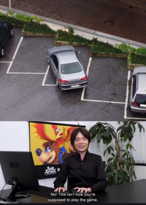 Parking fail | image tagged in no this isn't how you're supposed to play the game,parking,memes,car,you had one job,parking lot | made w/ Imgflip meme maker