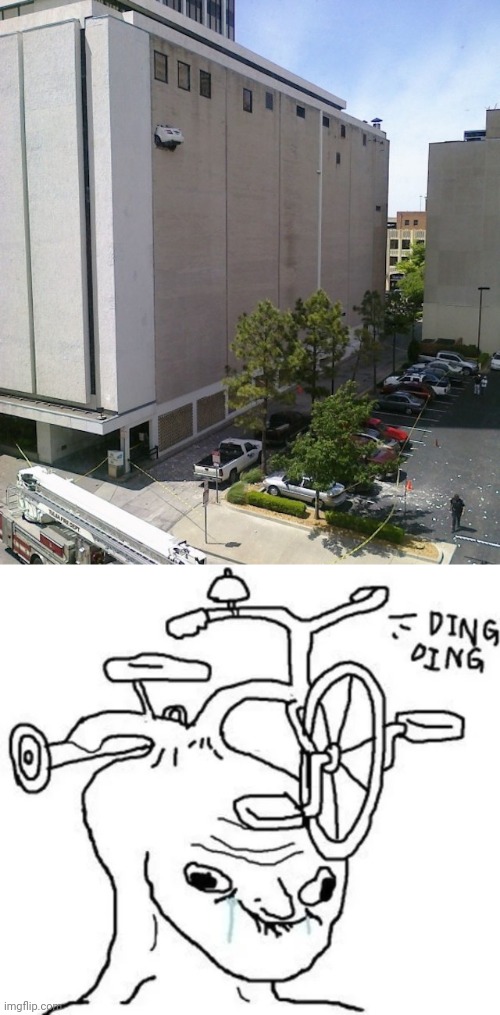 The car crash into the building | image tagged in ding ding,parking lot,building,you had one job,memes,parking | made w/ Imgflip meme maker