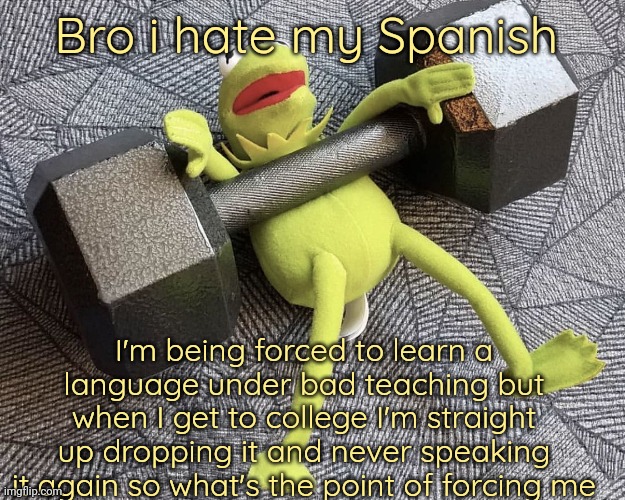 Also we've been learning the same thing for like 10 years and then all of a sudden they expect us to know everything | Bro i hate my Spanish; I'm being forced to learn a language under bad teaching but when I get to college I'm straight up dropping it and never speaking it again so what's the point of forcing me | image tagged in the_one_who_knocks27 temp 5 | made w/ Imgflip meme maker