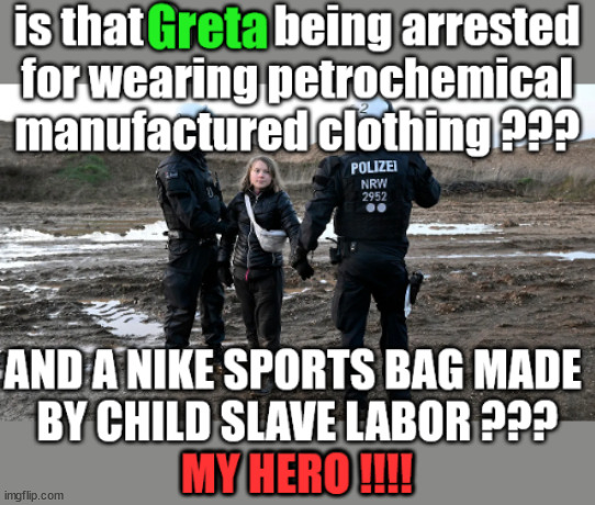 Greta arrested?? | image tagged in greta,greta thunberg,nike boycott | made w/ Imgflip meme maker