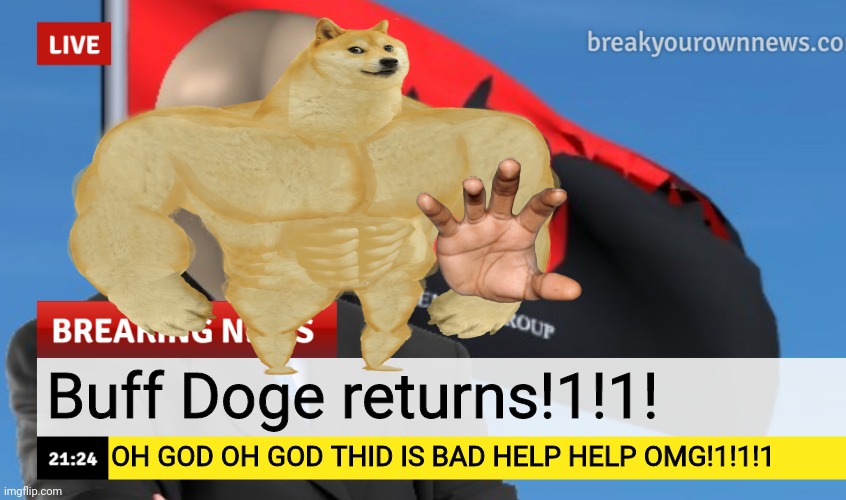 Mssg news | Buff Doge returns!1!1! OH GOD OH GOD THID IS BAD HELP HELP OMG!1!1!1 | image tagged in memes | made w/ Imgflip meme maker