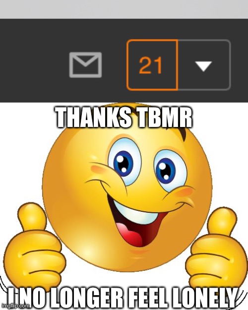 /hj | THANKS TBMR; I NO LONGER FEEL LONELY | image tagged in thumbs up emoji,balls | made w/ Imgflip meme maker