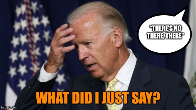 Joe Biden worries | “THERE’S NO THERE, THERE”; WHAT DID I JUST SAY? | image tagged in joe biden worries | made w/ Imgflip meme maker