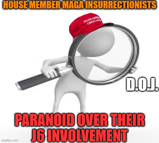 HOUSE MEMBER MAGA INSURRECTIONISTS PARANOID OVER THEIR
 J6 INVOLVEMENT D.O.J. | made w/ Imgflip meme maker